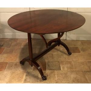 19th Century Empire Mahogany Column Pedestal Table