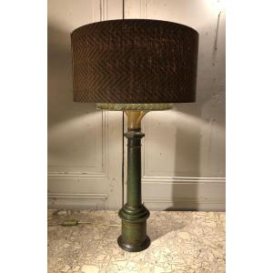 "carcel" Lamp With Crown In Painted Sheet Metal, 19th Century
