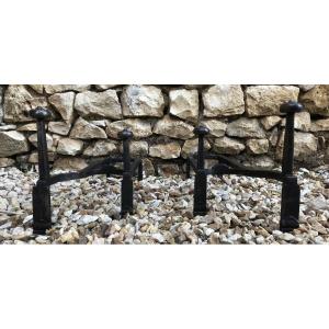 Pair Of 18th Century Double Wrought Iron Andirons