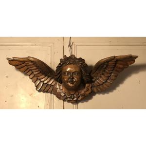 Important Carved Walnut Angel Head