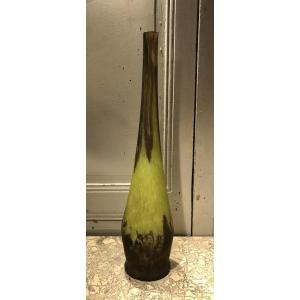 Daum Green And Grey Pâte De Verre Vase, H 59.5 Cm