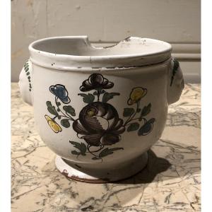 18th-century Earthenware Glass Cooler On A Pedestal Base, Decorated With Flowers. 