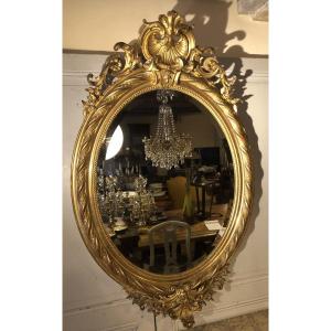 Napoleon III Medallion Mirror In Wood And Gilded Stucco, 19th Century 