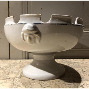 White Earthenware Bowl On A Pedestal With A Blue Rim, 18th Century 