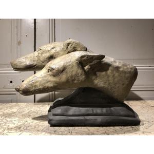 Art Deco Greyhound Heads Signed M Bertin