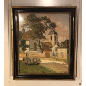 "percey Bell Tower" Signed Robert Blot And Dated 1942, Oil On Panel