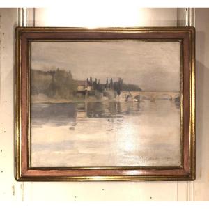 Oil On Canvas "banks Of The Seine" Signed A. Karbowsky, Late 19th Century 