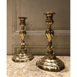 Pair Of Louis XV Bronze Candlesticks, 18th Century 