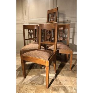 Suite Of 6 Empire Chairs With Etruscan Vase In Walnut 19th Century 