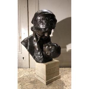 Art Deco Maternity Figure In Patinated Bronze, Signed Merente, Circa 1920