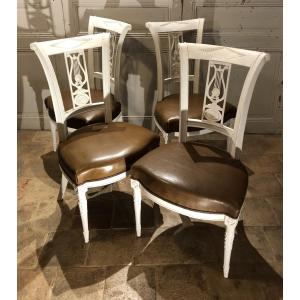 Set Of 4 Etruscan-style Chairs With Lyre-shaped Seats, Directoire Period 