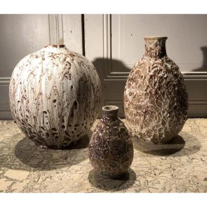 3 Art Deco Vases From Charente Ceramics, Circa 1950