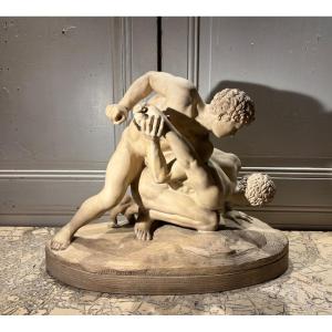 "the Medici Wrestlers" After The Antique Painting In The Uffizi Gallery In Florence 