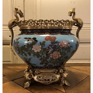 Cloisonné Enamel And Japanese-style Bronze Planter With Dragons