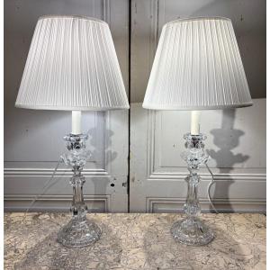 Pair Of Large Candlesticks In Baccarat Crystal XIX° Century