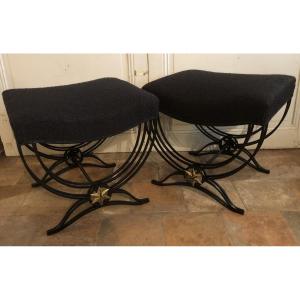 Pair Of Wrought-iron Curule Stools Circa 1940/50