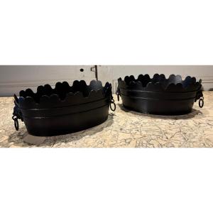 Pair Of Black-painted Sheet Metal Rafraichissoirs Or Canopies 19th Century