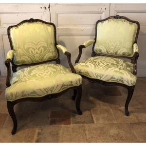 Pair Of Louis XV Queen-size Armchairs 18th Century