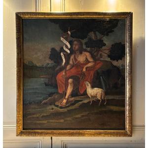 Oil On Canvas "saint Jean Baptiste" XVII° Century