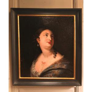 Flemish School "lady Of Quality With The Pearl" Around 1650 