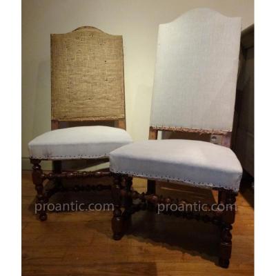 Two Louis XIV Chairs In Walnut XVIII Century