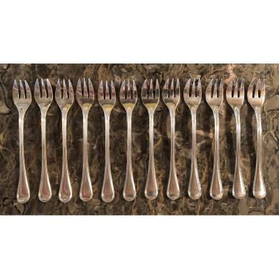 Suite Of Twelve Christofle Oyster Forks Filet Model