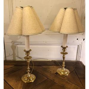 Pair Of Napoleon III Candlesticks In Bronze XIXth Century