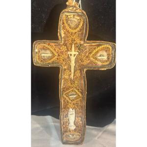 Reliquary Cross With Paperolles And Relics To Identify
