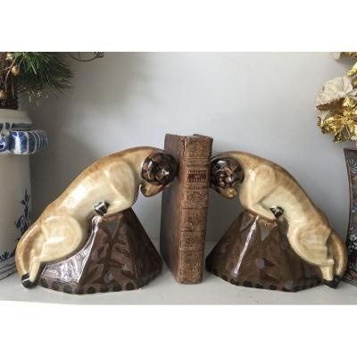 Tharaud Béliers Pair Of Limoges Porcelain Bookends
