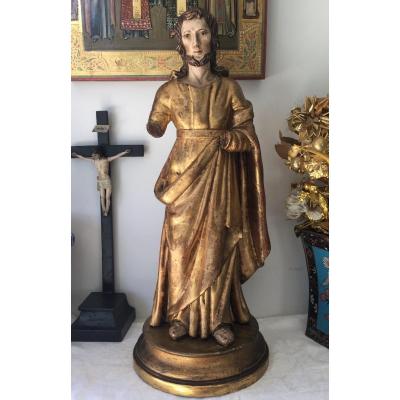 Christ Sculpture In Golden Wood End Of The Eighteenth Century 46 Cm With Base