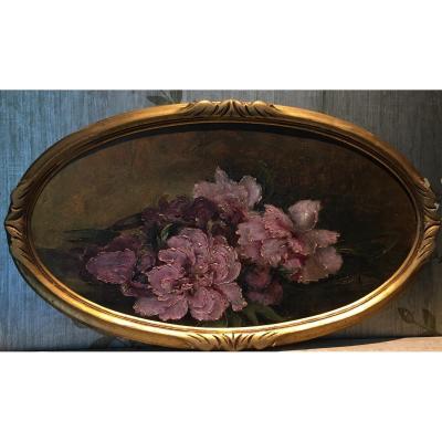 « Bouquet De Roses » école Lyonnaise Émilie Charly Huile Sur Carton 