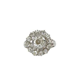 Vintage Italian Made Diamond Cluster Ring,set With 2.37ct Victorian Cut Diamonds