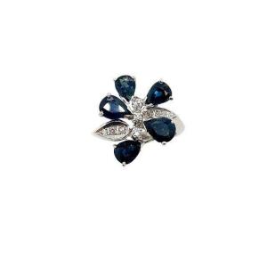 5-stone Pear Shape Sapphire + Diamond Dress Ring, Set In 18ct White Gold