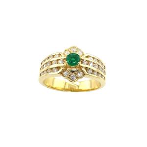 18ct Yellow Gold Emerald Ring Set With 0.40ct Natural Round Diamonds