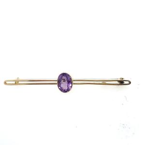 Antique 15k Rose Gold Bar Brooch With Amethyst, With Steel Pin For More