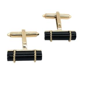 Vintage 14k Yellow Gold & Black Onyx Cufflinks