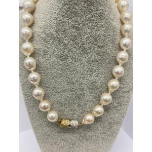 11/11.5mm Cultured Pearl Drop Necklace+18ct Gold Clasp Set With 1.0ct Diamonds