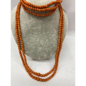 Vintage 2 Row Coral Necklace 4.7mm-6.9mm On 9ct Gold Clasp + Matching Bracelet
