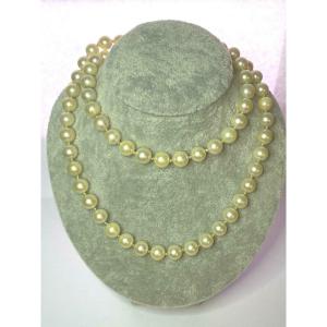 26″ 8/8.5mm Cultured Pearl Necklace With Diamond Clasp In 18k Yellow Gold