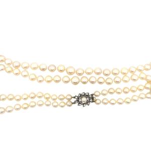 2 Row 6.8mm Vintage Cultured Pearl Necklace With Silver Clasp