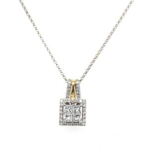Princess Cut Diamond Pendant And Round Brilliant Cut 0.75 Ct Set In 14k White Gold