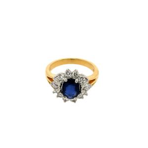 Sapphire And Diamond Cluster Ring Set In 18k Yellow And White Gold