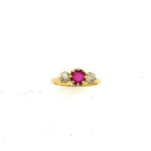 Premium Quality 18k Yellow Gold Ring, 0.75ct Ruby & Victorian Cut Diamond