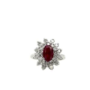 1.35ct Ruby And Diamond Cluster Ring, Set In 18k White Gold