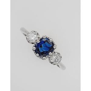 Platinum Ring With 0.91 Ct Very Fine Blue Sapphire With 3 Stones And 0.31 Ct Of Diamonds