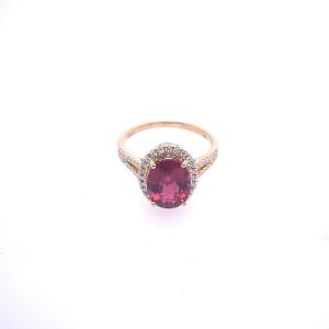 3.0 Carat Natural Rubellite Ring, Top Quality, Set In 18k Yellow Gold