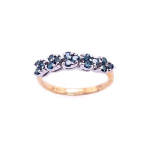 14k Yellow Gold Natural Blue Treated Diamond Ring