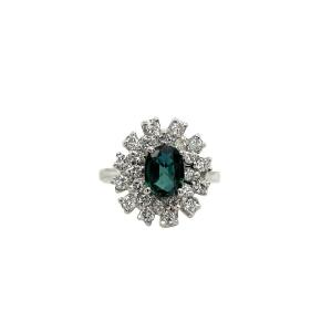 1.35ct Green Sapphire And Diamond Cluster Ring, Set In 18k White Gold
