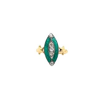 Antique Diamond Ring With Turquoise Enamel In 18k Yellow And White Gold