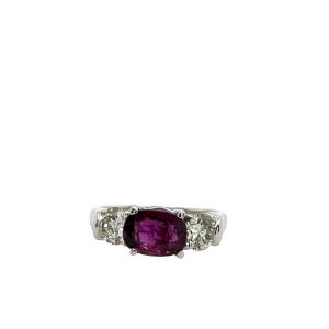 3-stone Ruby And Diamond Ring Set In 14k White Gold